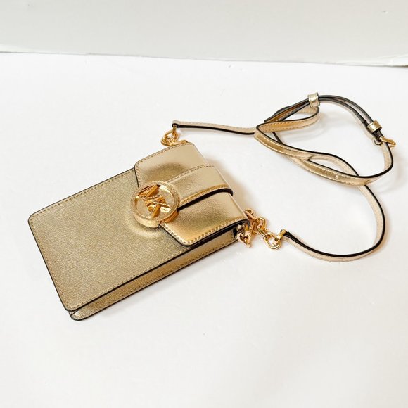 Michael Kors Carmen Small North South Phone Crossbody Bag Pale Gold - Picture 7 of 14